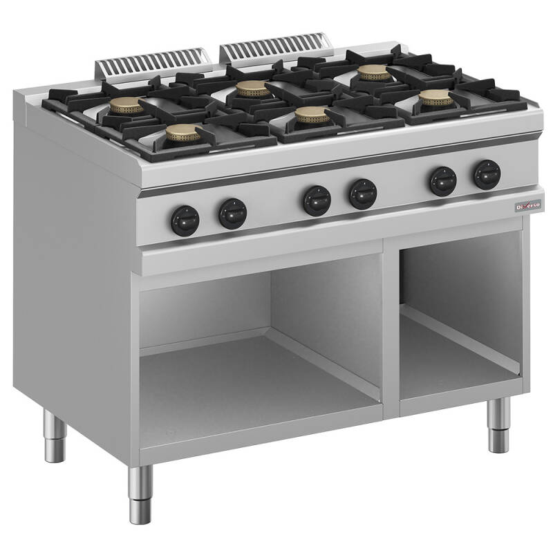Cucina a gas 6 fuochi, su armadio aperto