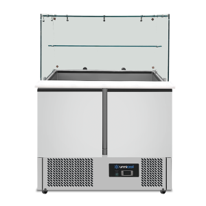 Saladettes & Preparation Tables | Saladette with glass top | 2 doors | Static cooling | 90x70x85(h)cm
