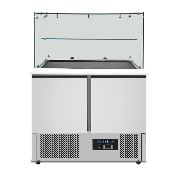 Saladettes & Preparation Tables | Saladette with glass top | 2 doors | Static cooling | 90x70x85(h)cm