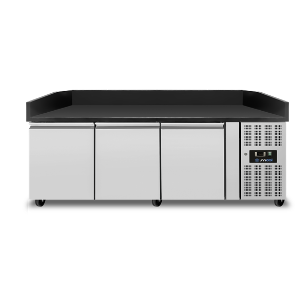 Tavoli Refrigerati per Pizza | Banco Pizza 3 Porte – Granito Nero – 202x80x100cm