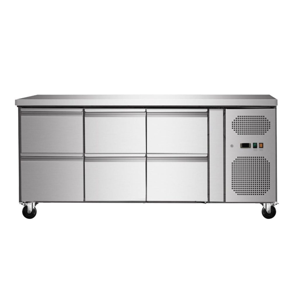 Tavolo refrigerato con 6 cassetti, ventilato, 180×70