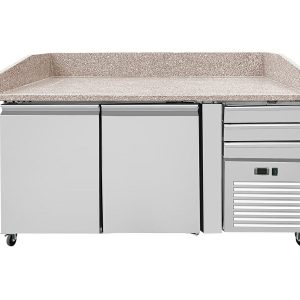Tavolo pizza refrigerato PRO, granito rosa-grigio, 2 porte + 3 cassetti, 162 x 80