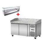 Banco pizza refrigerato InoxGastroshop 2 porte con vetrina 7× GN 1/4 – THPZ2600 + THV1500/330