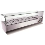 Pizza Kühltisch, Granit Star Galaxy schwarz, 2 Türen 7 ungek. Schubladen, 203 x 80 Kühlaufsatz GN1/3 mit Glas