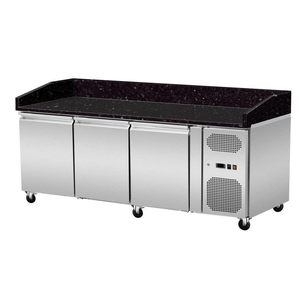 Pizza Kühltisch, Granit Star Galaxy schwarz, 3 Türen, 203×80