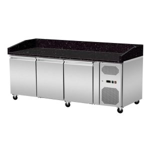 Pizza Kühltisch, Granit Star Galaxy schwarz, 3 Türen, 203×80