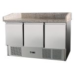 Pizzatisch 3 Türen, mit Unterbaukühlung, 140 x 70 Kühlaufsatz GN1/3 mit Glas