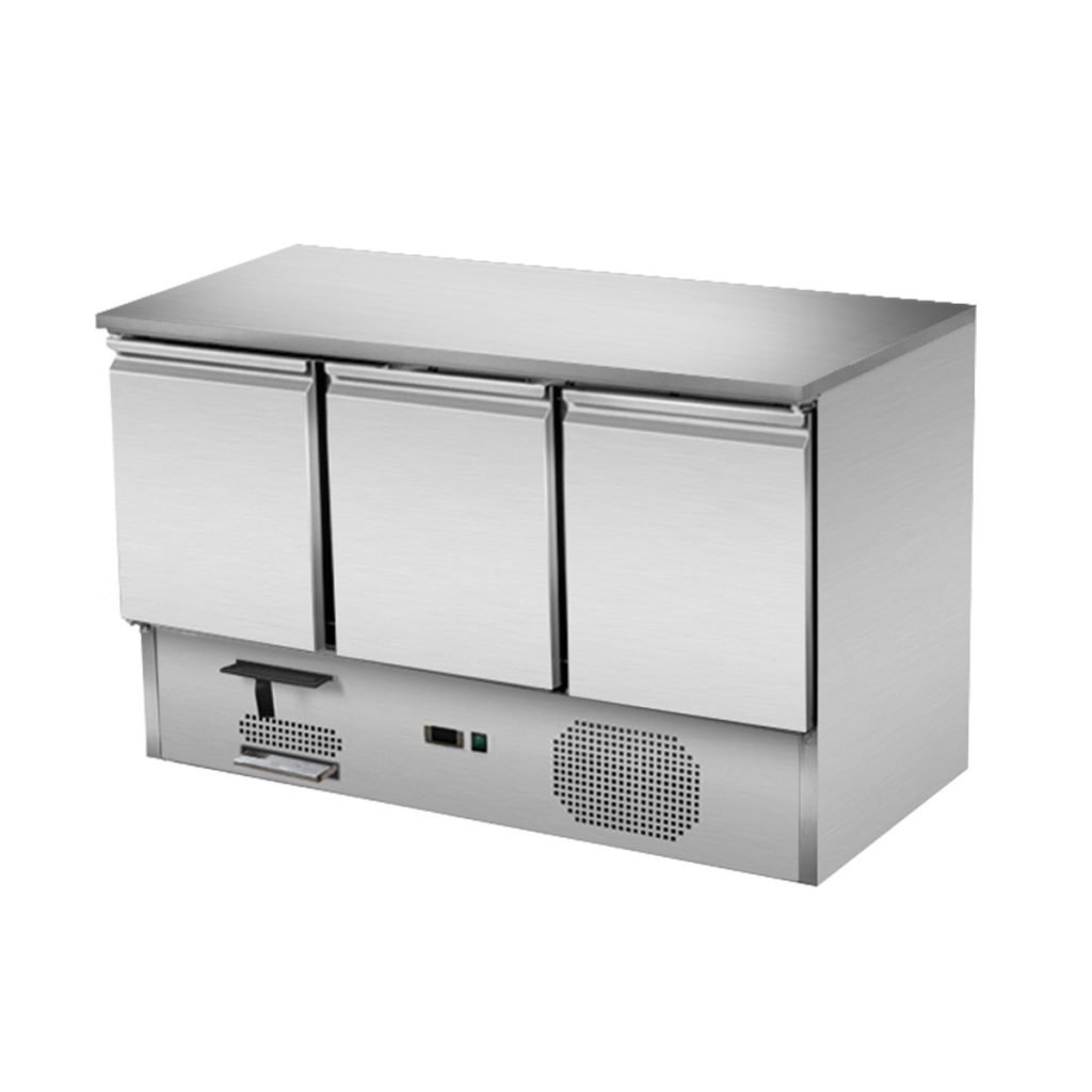 Tavolo refrigerato 3 porte, refrigerazione sottopiano, 137×70