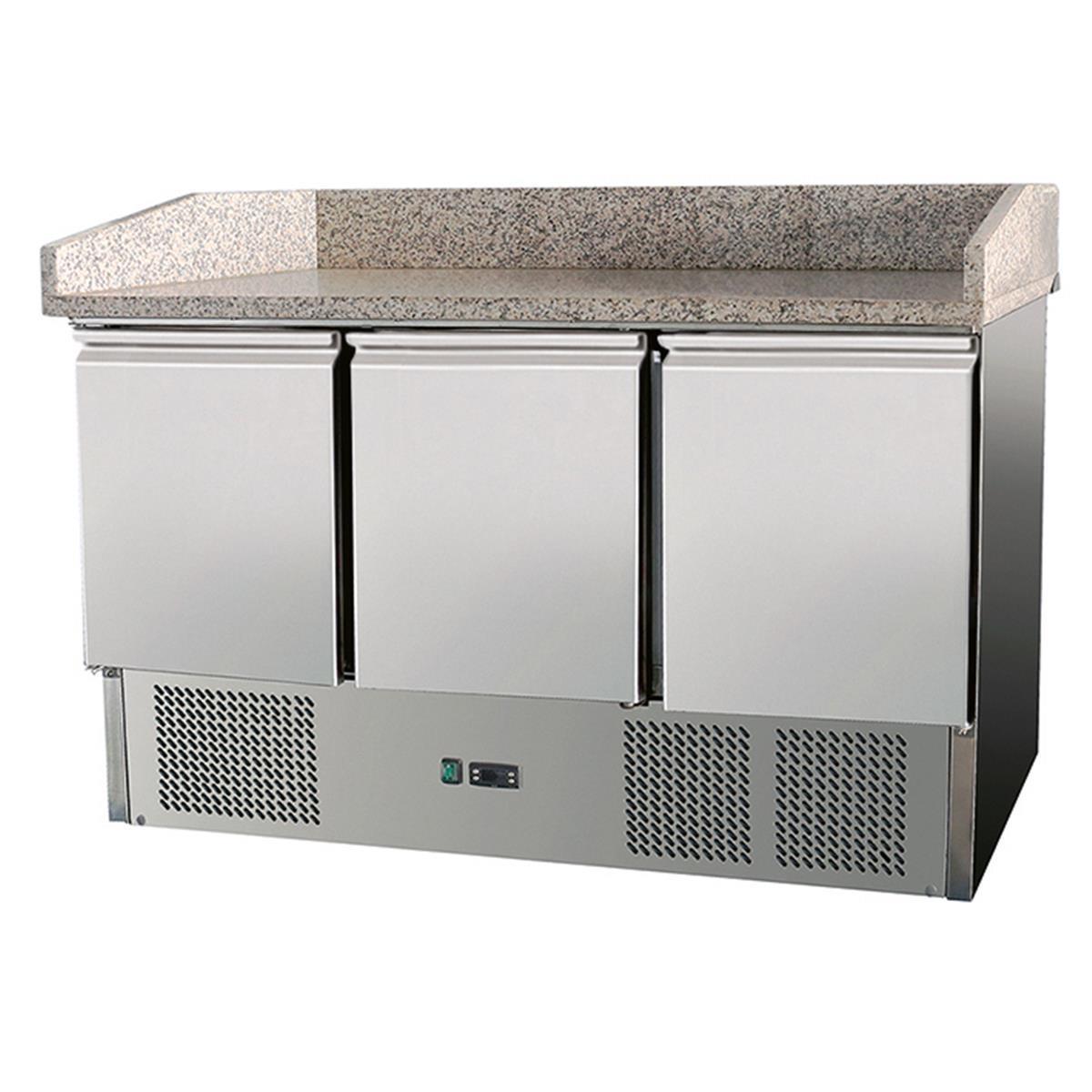 Tavolo pizza 3 porte, con refrigerazione sottopiano, 140 x 70