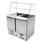Saladette 2 porte, 90 x 70, sovrastruttura in vetro dritta, vetro trasparente