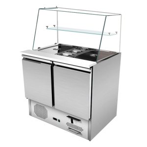 Saladette 2 Türen, 90 x 70 gerader Glasaufbau, Klarglas