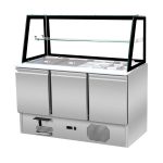 Saladette 3 Türen,137 x 70 gerader Glasaufbau, Klarglas mit schwarzem Rand
