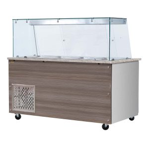 SNACK-Line, Kalte Theke, 4x GN1/1, Granit rosa-grau, 153x82x85.5 Klarglas mit Zwischenablage, H=496mm