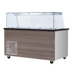 SNACK-Line, Kalte Theke, 4x GN1/1, Granit Star Galaxy schwarz, 153x82x85.5 Glasaufbau Klarglas ohne Zwischenablage, H=396mm