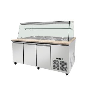 SNACK-Line, Kalte Theke, 5x GN1/1, Granit rosa-grau, 188x82x85.5 Glasaufbau Klarglas mit Zwischenablage, H=496mm