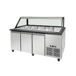 SNACK-Line, Kalte Theke, 5x GN1/1, Granit Star Galaxy schwarz, 188x82x85.5 Glasaufbau Klarglas schwarzer Rand, ohne Zwischenablage H=396mm