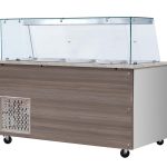 SNACK-Line, Kalte Theke, 6x GN1/1, Granit rosa-grau, 223x82x85.5 Glasaufbau Klarglas mit Zwischenablage, H=496mm
