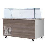 SNACK-Line, Kalte Theke, 6x GN1/1, Granit rosa-grau, 223x82x85.5 Glasaufbau Klarglas ohne Zwischenablage, H=396mm