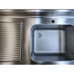 Tavolo lavello in acciaio inox, una vasca a destra, 100 x 60