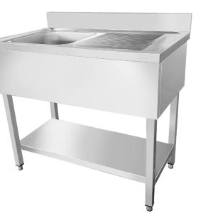 Tavolo lavello in acciaio inox, una vasca a sinistra, 120 x 60