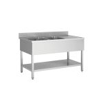 Tavolo lavello in acciaio inox, due vasche a sinistra, 160 x 70