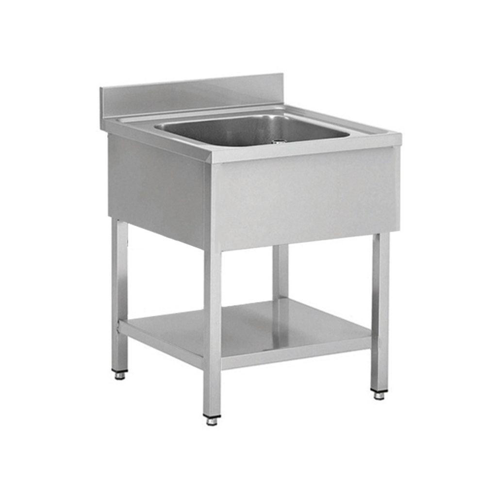 Tavolo lavello in acciaio inox, una vasca al centro, 70 x 60