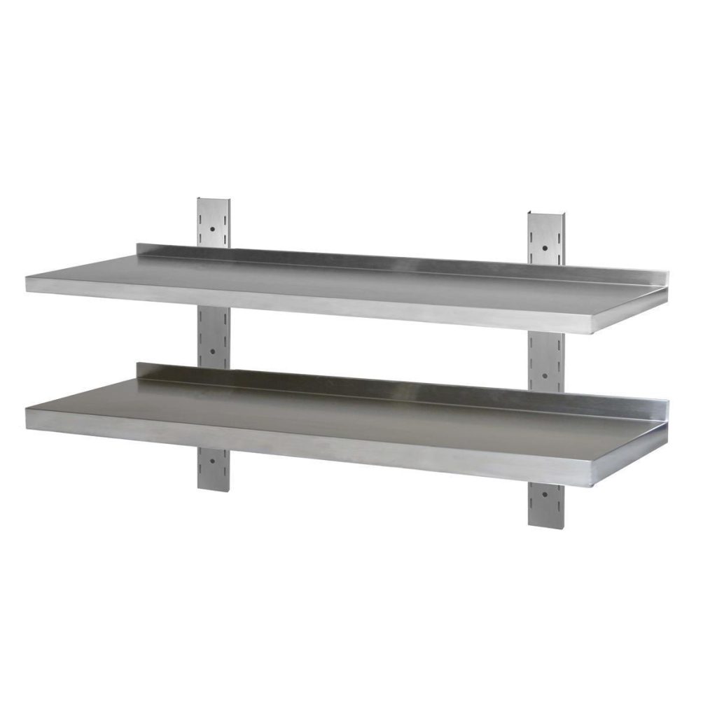 Mensola a parete in acciaio inox rinforzata, 2 ripiani, 80×30