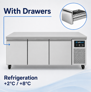 Refrigerated & Freezer tables | Refrigerated Counter | Low Model | 3 Drawers (1/1 GN) | 1610x700x600(h)mm