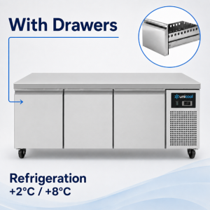 Tavoli Refrigerati e Congelatori | Banco Refrigerato | Modello Basso | 3 Cassetti (GN 1/1) | 1610x700x600(h)mm
