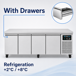 Refrigerated & Freezer tables | Refrigerated Counter | Low Model | 4 Drawers (1/1 GN) | 2040x700x600(h)mm