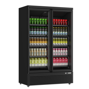 Frigoriferi Vetrina | Frigorifero | 1081L | Nero | 0°C a +10°C | Raffreddamento Ventilato | Ruote con Freno