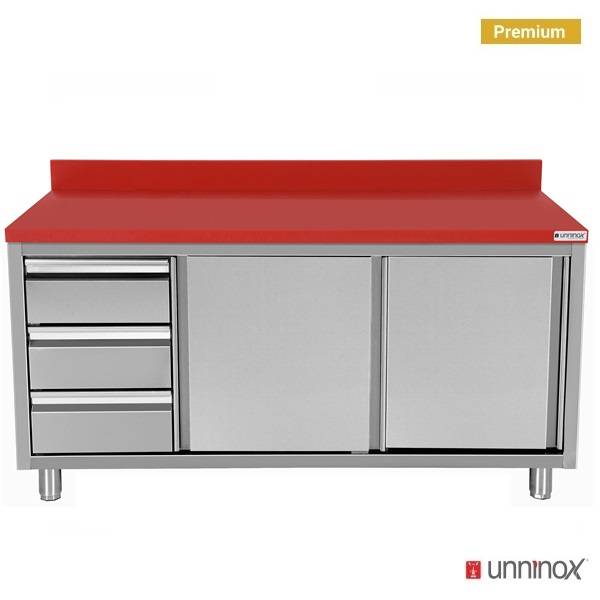 Polyethylene Workcabinet + Sliding Doors + 3 Drawers Left | 1500 x 700 x H850mm