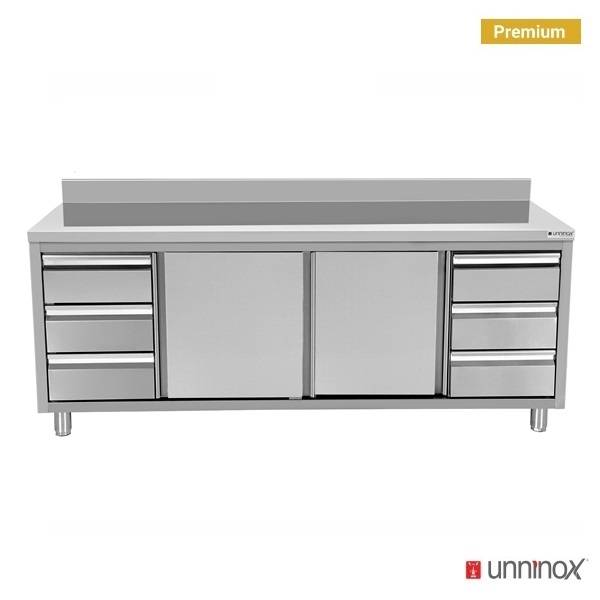 Work cabinets with upstand and 3+3 drawers | 2000 x 700 x H850
