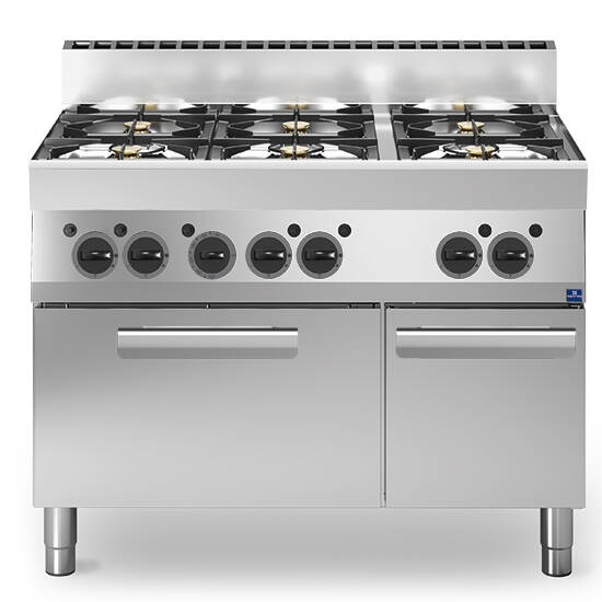 Cucina a gas, 6 fuochi, 1 forno a gas, 1 vano chiuso