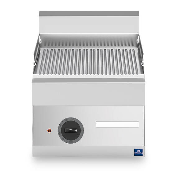 Fry top elettrico da banco, piastra cromata rigata