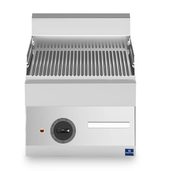 Fry top elettrico da banco, piastra rigata