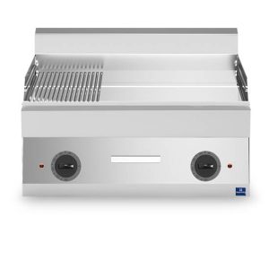 Fry top elettrico da banco, piastra cromata 1/3 rigata e 2/3 liscia