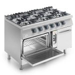 Cucina a gas su forno a gas statico GN 2/1 e vano chiuso, 6 fuochi
