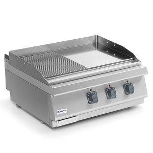 Fry-top elettrico da banco, piastra 1/2 liscia e 1/2 rigata cromata