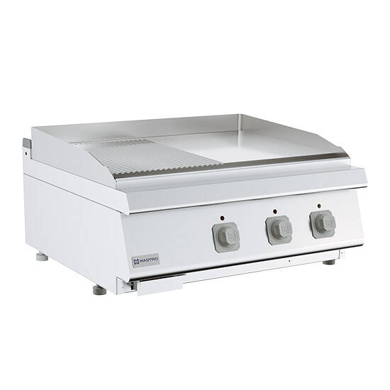 Fry-top elettrico da banco, piastra 1/2 liscia e 1/2 rigata