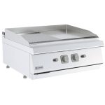 Fry-top a gas da banco, piastra 1/2 liscia e 1/2 rigata cromata