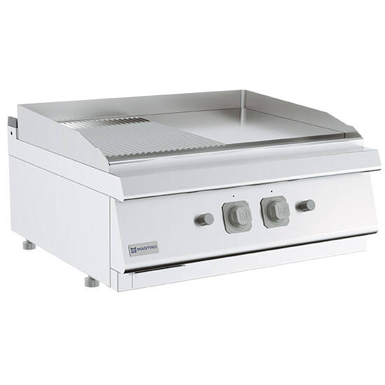 Fry-top a gas da banco, piastra 1/2 liscia e 1/2 rigata cromata