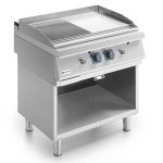 Fry-top a gas da banco, piastra 1/2 liscia e 1/2 rigata cromata