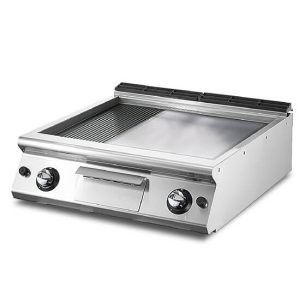 Fry-top gas versione top, 1/3 rigata e 2/3 piastra liscia cromata