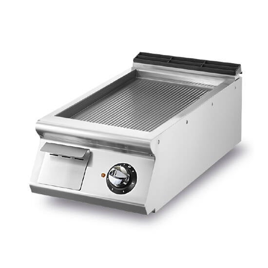 Fry-top elettrico versione top, piastra rigata cromata