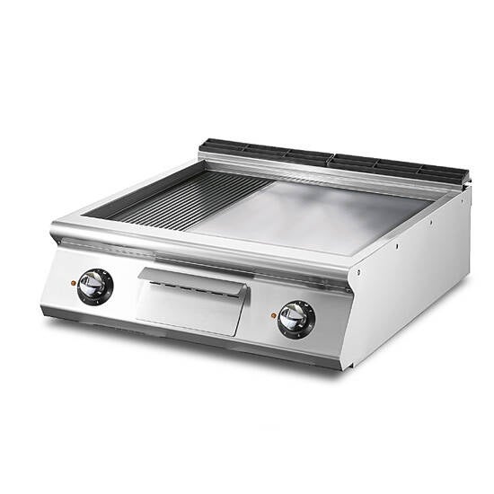 Fry-top elettrico versione top, 1/3 rigata e 2/3 piastra liscia cromata