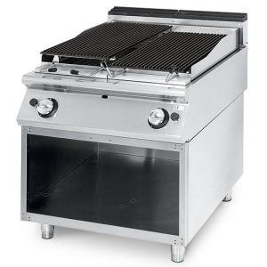 Griglia in pietra lavica gas, zona di cottura in inox, carne/pesce