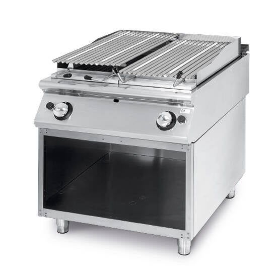 Griglia in pietra lavica gas, zona di cottura in inox, carne/pesce