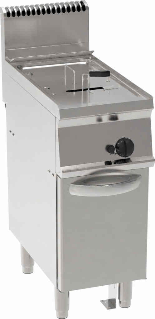 FRIGGITRICE GAS VASCA SINGOLA 14LT CON SCAMBIATORI IN VASCA FREESTANDING SU VANO CHIUSO – COPERCHI, CESTELLI E VASCA