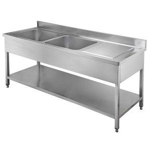 Spültisch / 2 Becken links und Abtropffläche, 1600 x 600 mm